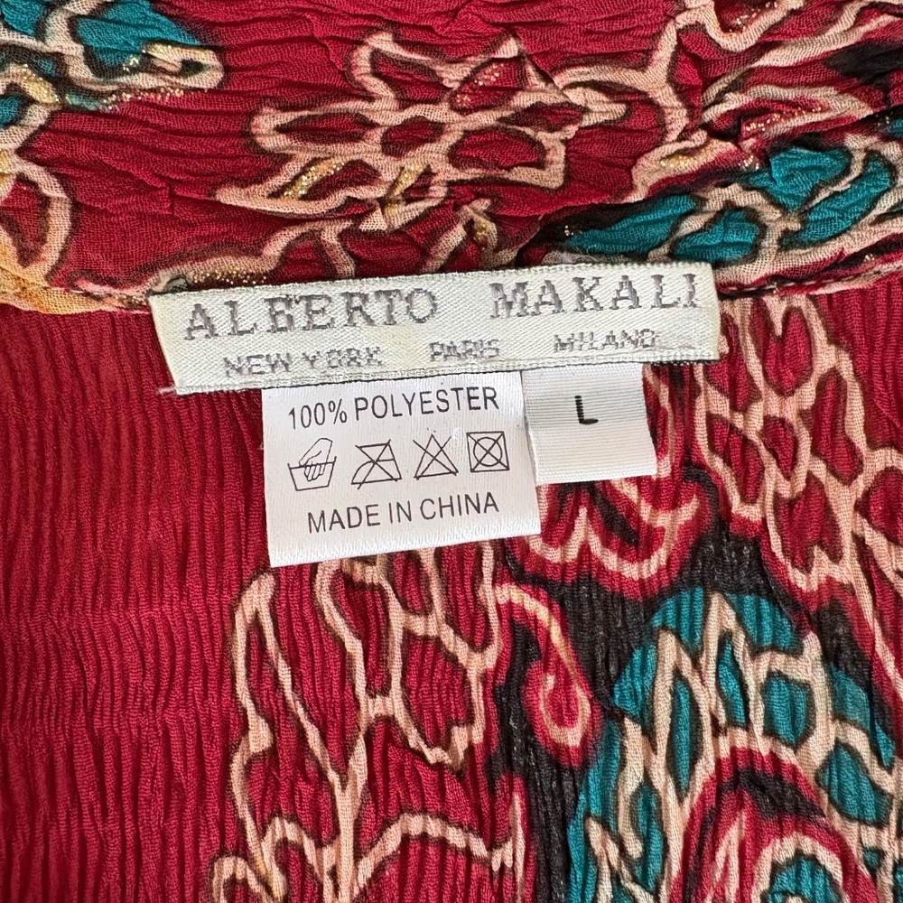 Y2K Alberto Makali Blouse Floral Paisley Crinkle Top Flowing Sequin Detail Sz L - Picture 7 of 7